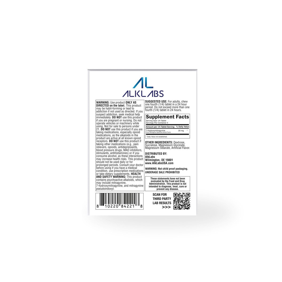 AlkLabs 7- Hydroxymitragynine Unflavored 80mg Tablet